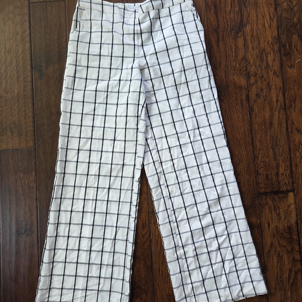 New York & Company Black and White Plaid Wide Leg  Pants Size M TALL